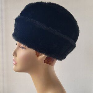 VINTAGE Black Russian Style Cossack Faux Fur with Neck Ear Flaps Hat (Size: S)